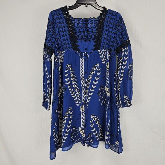 FLOREAT ANTHROPOLOGIE Black Blue Embroider Floral LISSE Peasant BOHO Dress 2 - Picture 9 of 10